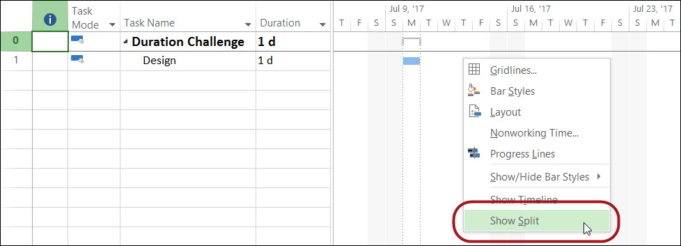 01 Right-click in the Gantt Chart pane