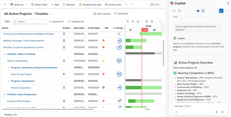 Microsoft Copilot within Altus as enterprise grade project and portfolio management solution